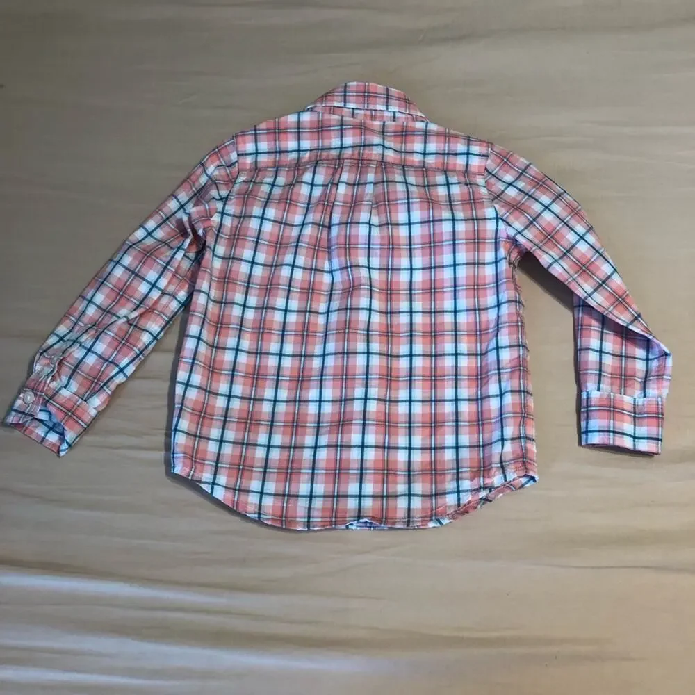 Janie and Jack Toddler Boys Size 2T Salmon Plaid Cotton Button Down Shirt